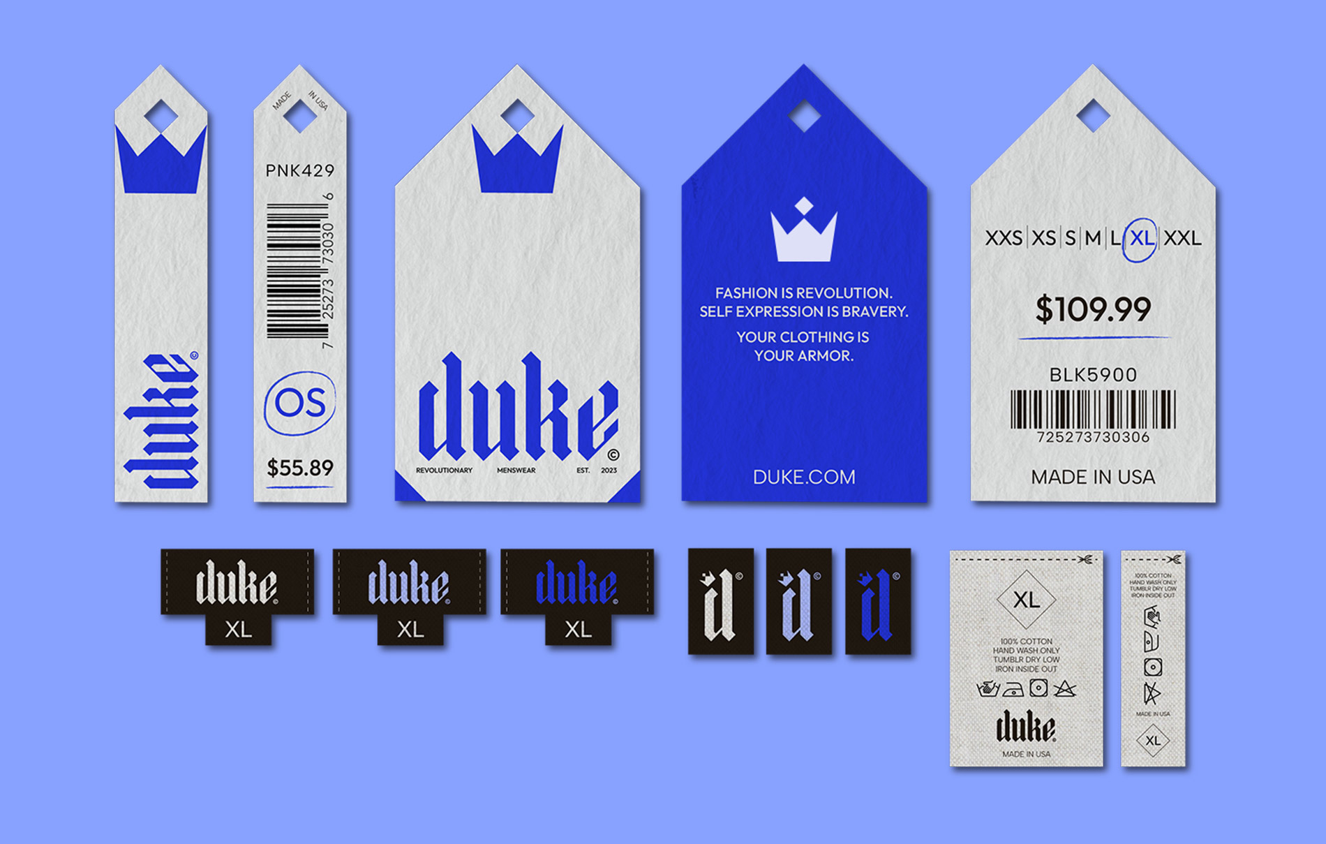 Duke Dress to Express branded tote bags.